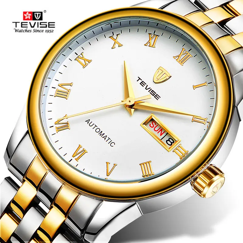 Tevise Brand Automatic Men's White Wrist Watch, Mechanical Watch With A Waterproof Day/Date, Any color are available