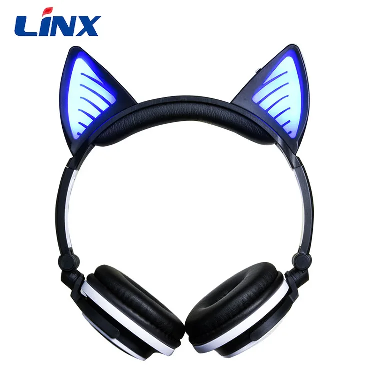 

Best Bass Stereo Glowing Cat Ear headphone Wireless Blue tooth Headsets With Mic