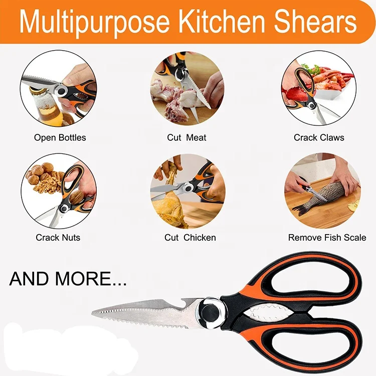 
Factory Stocks Sharp Premium Heavy Duty Kitchen Shears Multi Purpose professional scissor Poultry fish Scales scraping 