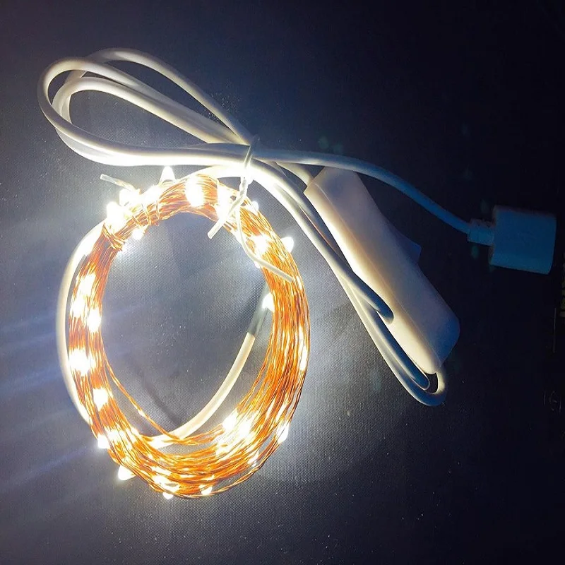 DC5V 5m 50LEDs White/Warm White Copper Wire Fairy String Lights USB Connectors With Button