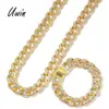 New Fashion Iced Out Mens Miami Cuban Link Bracelet Necklace Cuban Chain Jewelry Set