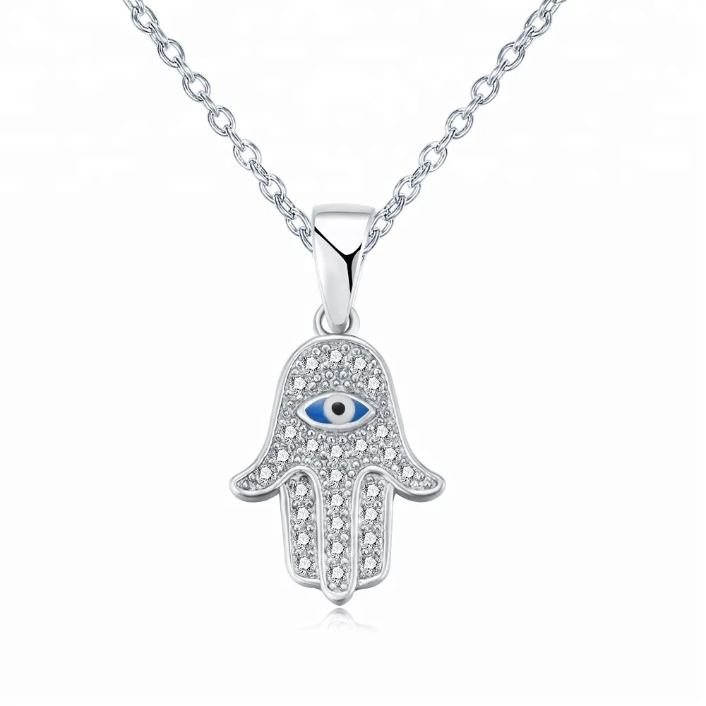 

Sterling silver 925 custom crystal hamsa hand enamel pendant charm