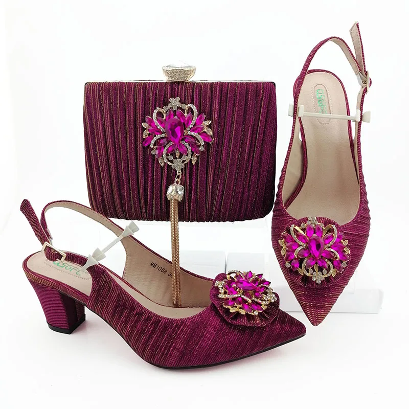 

Rortydream italian shoes matching bag middle heel sandals 6.5cm magenta lady shoes MM1088