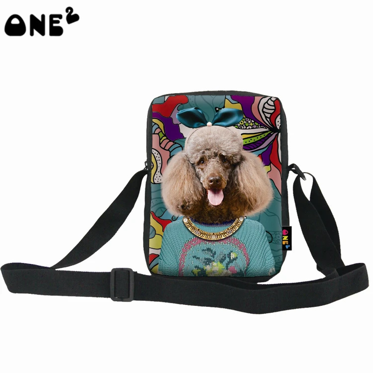 

ONE2 Design poodle dog animal polyester single long strip shoulder messenger mylon bag, As picture