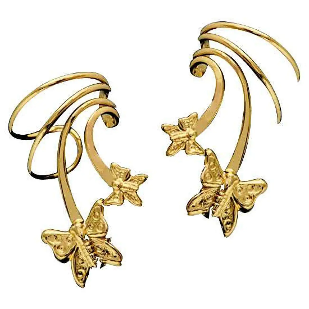 Gold Vermeil Left Only Pierceless 3D Open Butterfly Ear Cuff Wrap