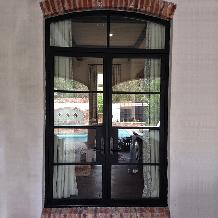 Custom colored oval glass exterior entry wrought iron glass door half moon glass doors
