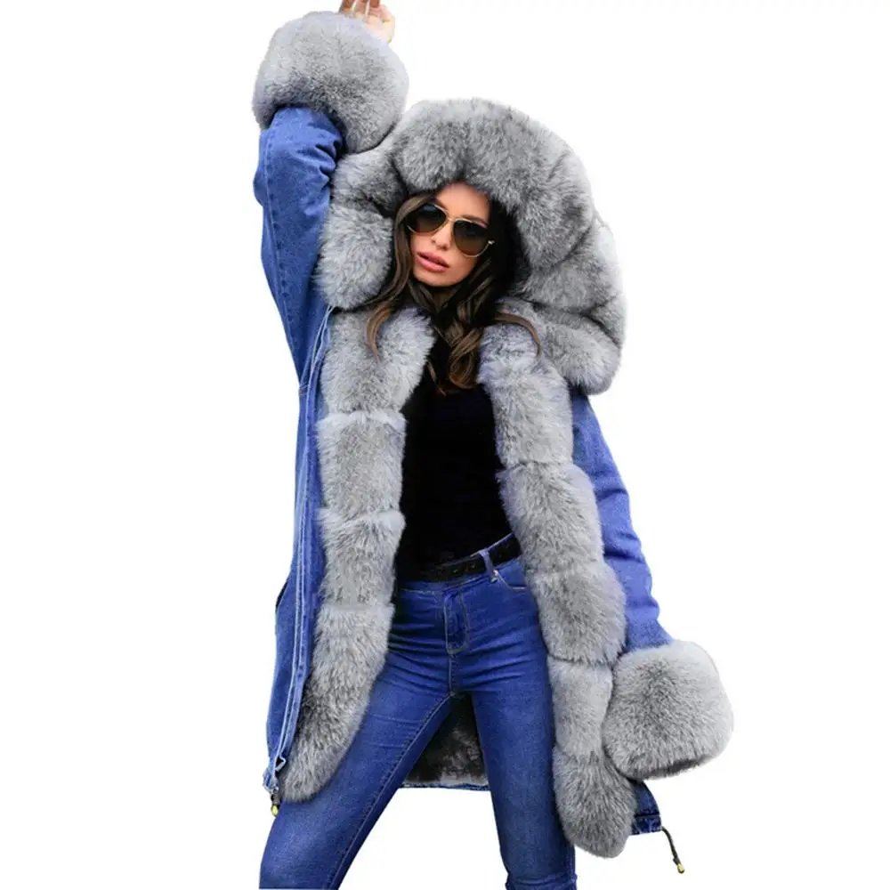 

Hot Sale Fox Fur Collar Women Winter Coat Thick Warm Outwear Long Sleeve long Tops Jacket Fashion Clothing EAA0937