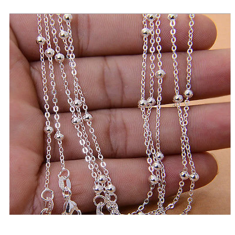 

925 Sterling Silver Plated Necklace Chain with Balls, Silver color