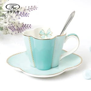 Image of Fashion Unique Tea Cup Set Wholesale Sweet Ceramic Tea Cup and saucer mug and saucer with spoon