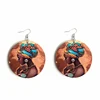 Wholesale Round Engraved Wooden Picture Fashion Ethic Vintage Wood Earrings