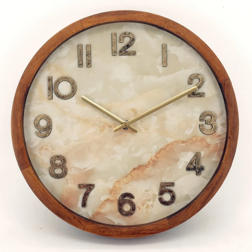 Marble face 3D numbers clock wall wooden antique