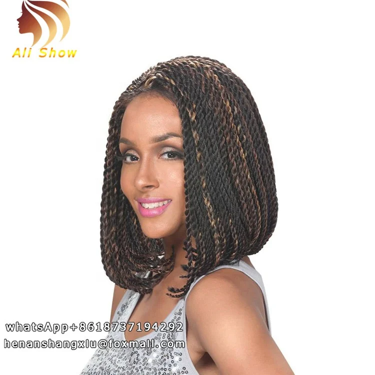 

Ali Show best selling micro senegalese 2X havana mambo braided twist hair synthetic wigs with lace front, Natural color #1b;tpurple;t350