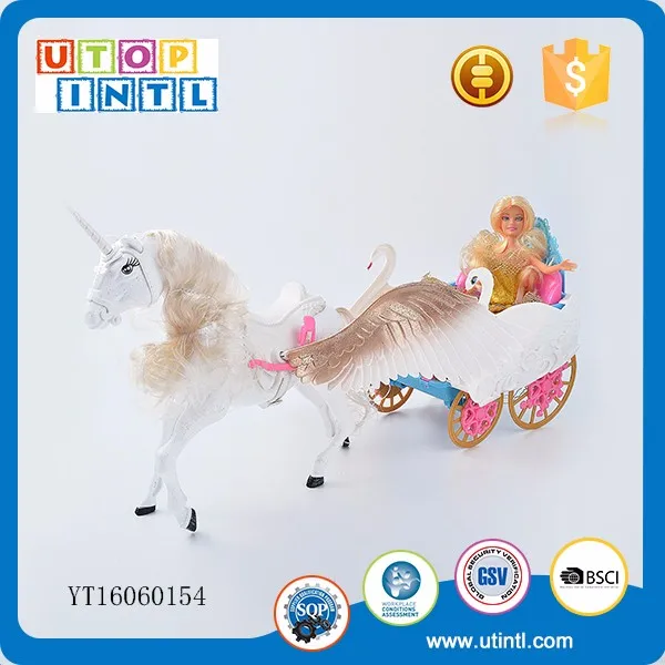 Children toy beautiful princess dress up game fairy doll with pegasus car