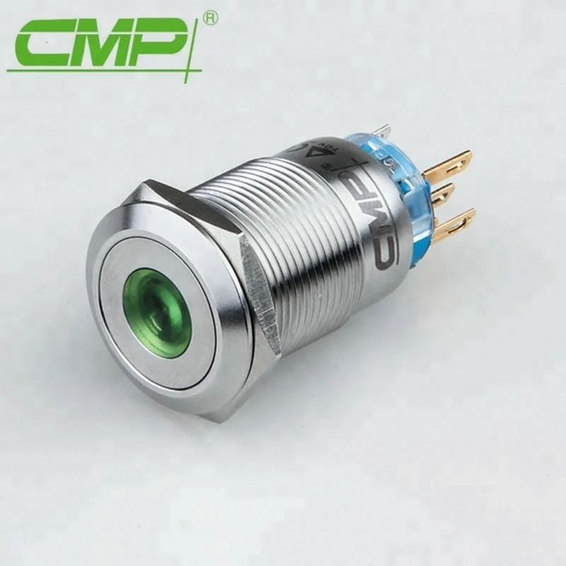 Cmp 19mm Led Push Button Switch Green Led Stainless Steel Metal 12v 24v ...