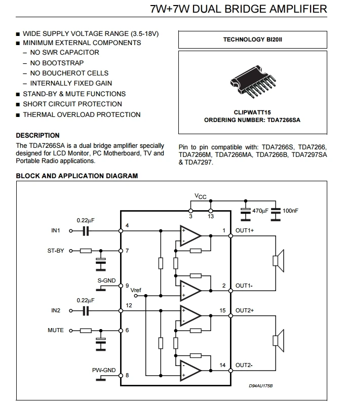 Tda7266s схема усилителя