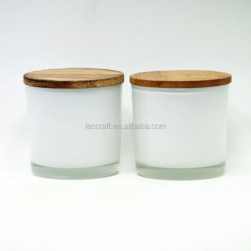 Wholesale Inside Painted White Glass Candle Vessel Jar With Wood Bamboo Lid Buy Glass Candle