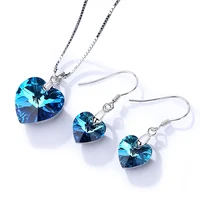 

A184+E86 Ocean Blue heart crystal jewelry set pendant and drop earrings set by Moyu