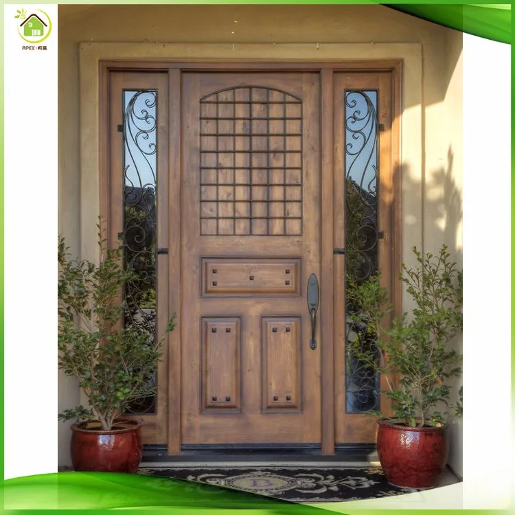 German Residential Front Rustic Solid Wood Doors With Sidelights