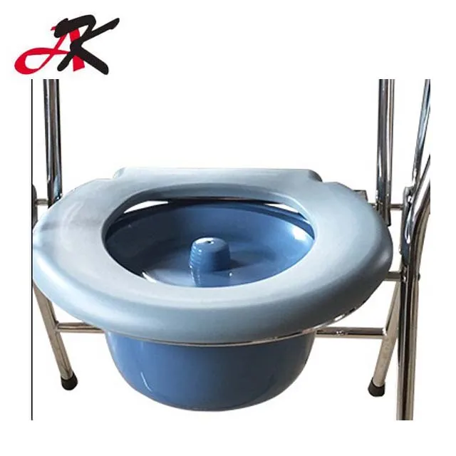 Nursing Pe Plastic Steel Folding Adjustable Commode Movable Bedside