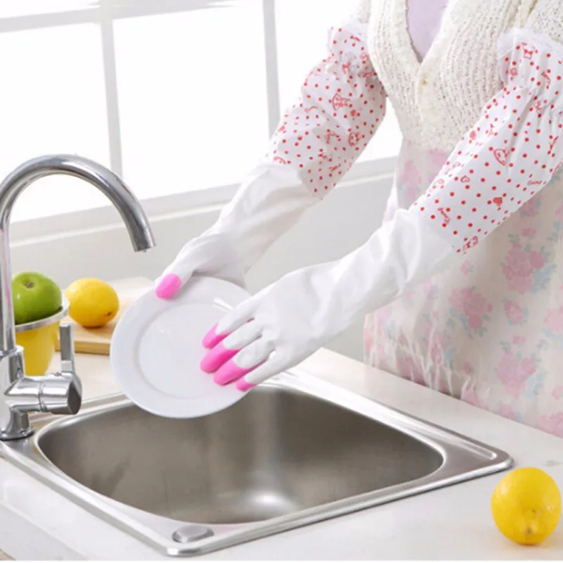 

One Pair Thick Natural Rubber Household Kitchen Long Gloves /20.47Inch