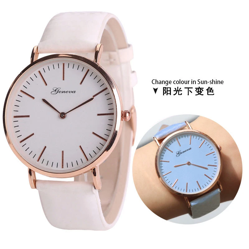 

New women geneva thermochromic Temperature Change Color Watch leather simple ladies casual quartz wristwatches (SK059), As picture