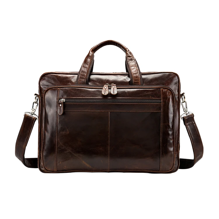 

Factory Dropshipping 15 Inches Coffee Big Real Cow Leather Travel Work Messenger Briefcase Bag Laptop