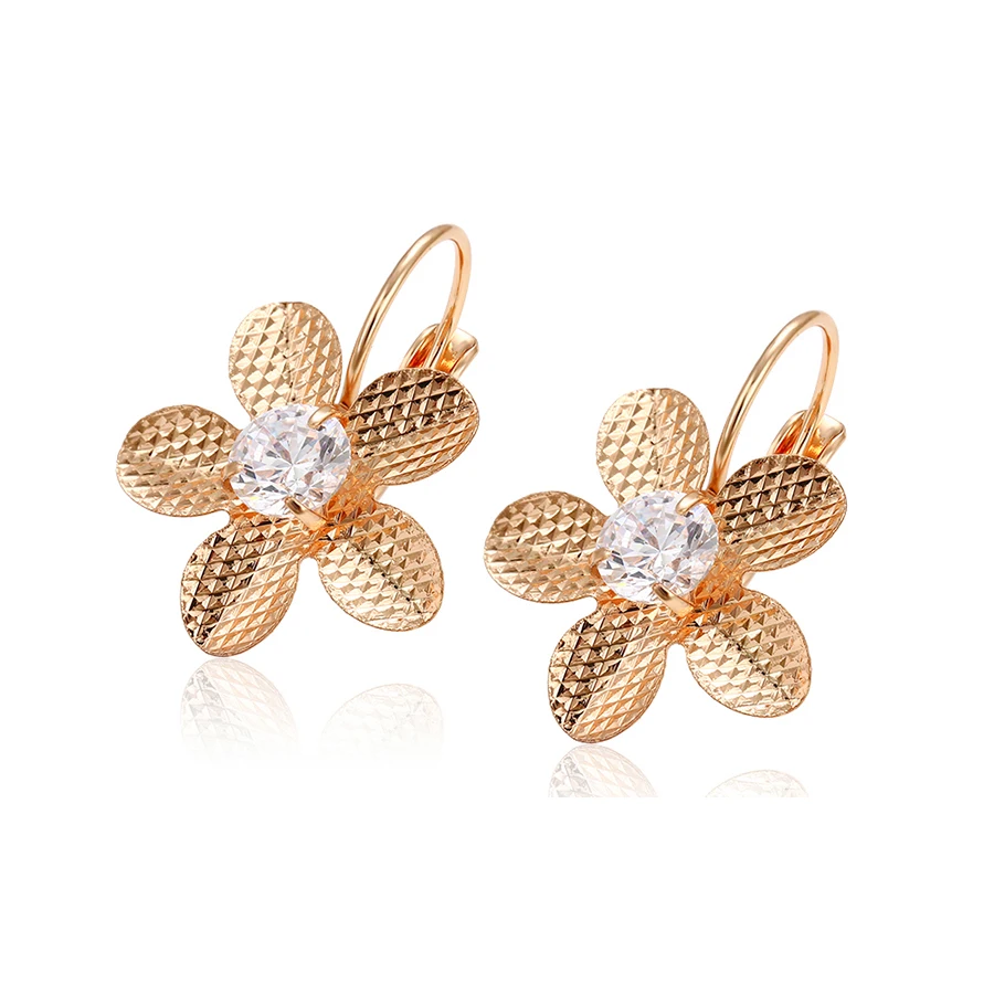 

95938 xuping fashion 18k gold color flower shaped hoop earrings for women