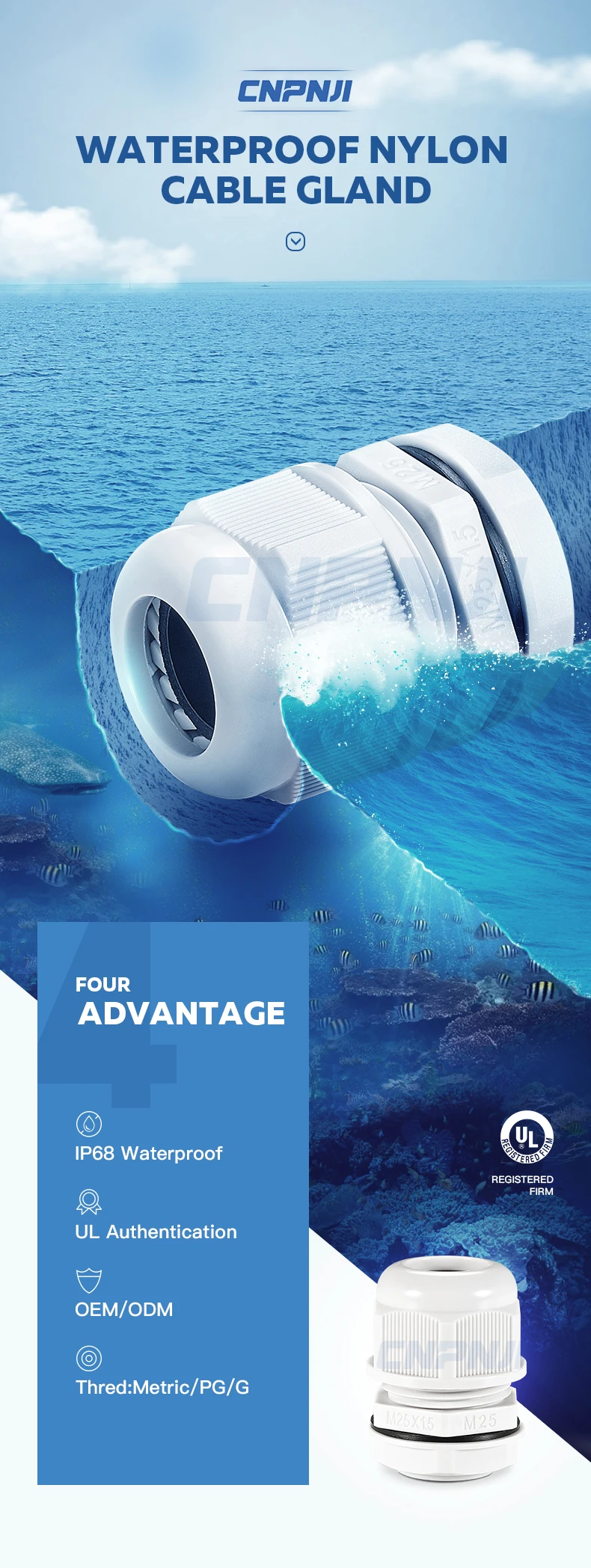 IP68 PP material Fiber Optic m75 cable gland For Closure