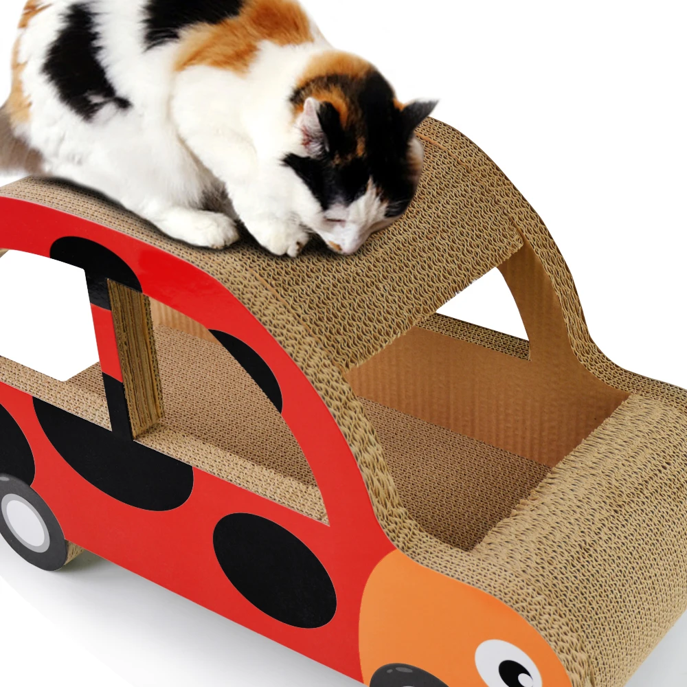 

icLe-Corrugated Paper Car Shaped Room House Boxes-IC-0040 Beatle Cardboard Craft Cat Scratcher, Red