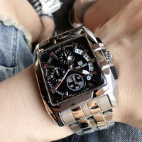 

reloj Megir Big Dial Mens Square Quartz Wristwatches Stainless Steel Chronograph Mens Watch Luxury