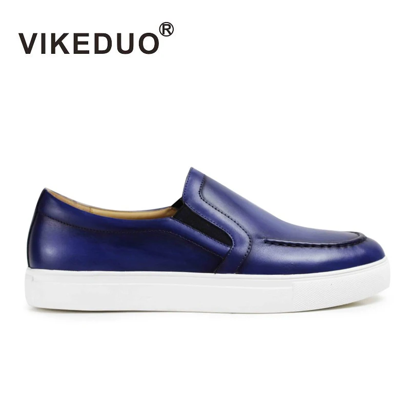 

Vikeduo Hand Made Stitching Luxury Footwear Brand China Casual Fashion Style Cut Blue Mens Slip On Loafers Shoe For Men