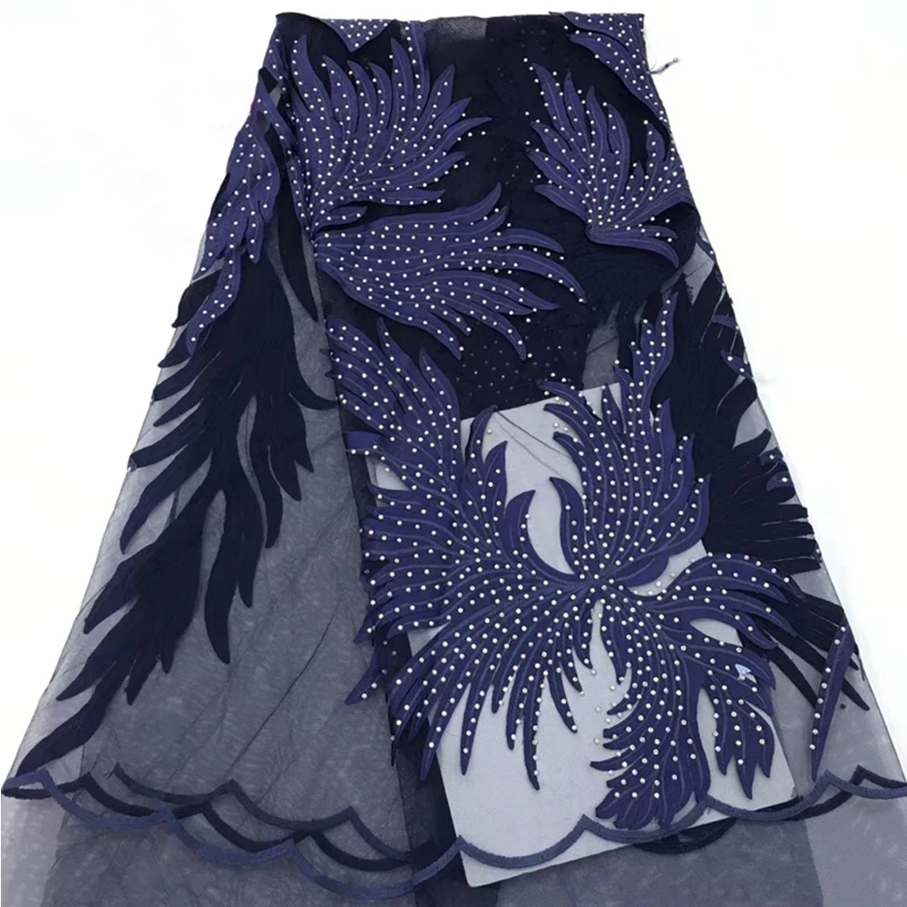 

Beautifical Hotsale french lace with velvet african lace stone fabric tulle net lace fabric for women dresses ML43N38, Can be customized