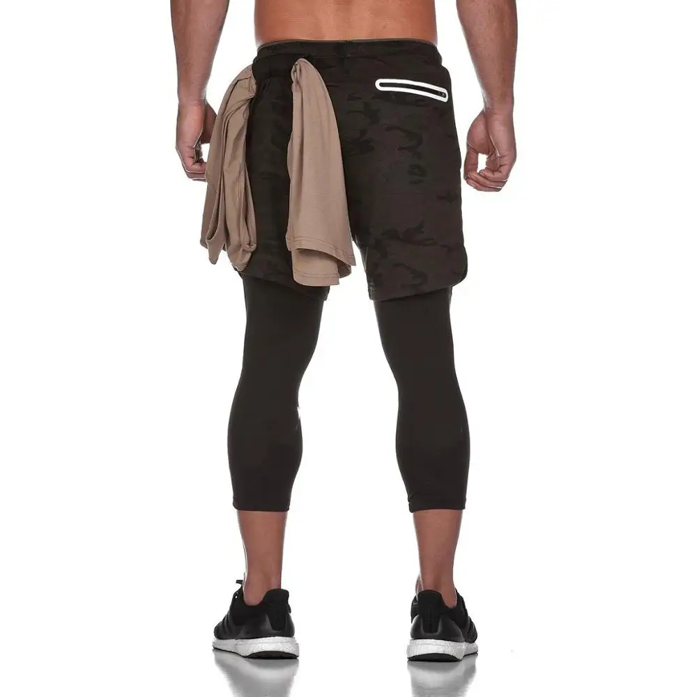 

Mens Bodybuilding Gym Training Running Drawstring Jogger Shorts With Leggings, 3 colors in stock