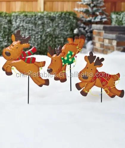 3 Metal Reindeer Garden Stakes Christmas Holiday Outdoor Yard