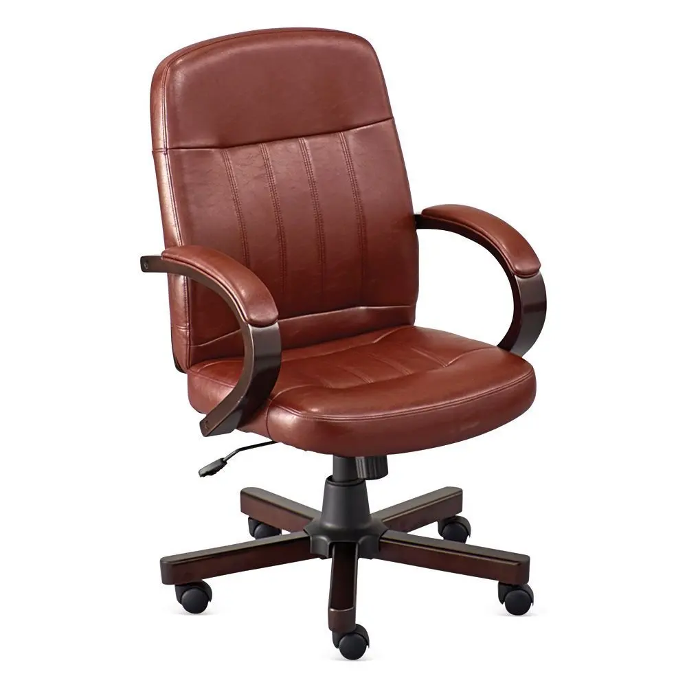 OFFICIENT Faux Leather Conference Chair Dimensions: 27" W x 27" D x 39.5-43.5" H Seat Dimensions: 20" Wx18 Dx17.5-21.5" H Weight: 47 lbs. Oxblood Faux Leather/Espresso Frame
