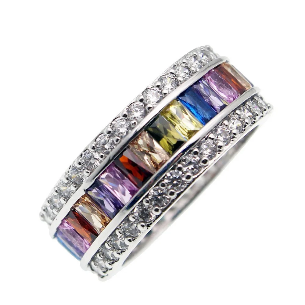 

Hermosa Multicolor Gemstone Wedding Rings Sapphire Garnet Amethyst Morganite Peridot White Topaz Size 6-12#