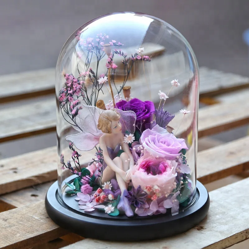 
Gift Item Valentine Day Girlfriend Preserved Roses Forever Flower Angle Glass Dome 3 Year Anniversary List Gift items Marriage 