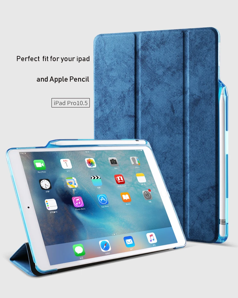 

Auto Sleep Wake Function Typing Viewing Tri-fold Stand PU Leather Smart Cover for iPad Pro 10.5 inch Case Pencil Holder