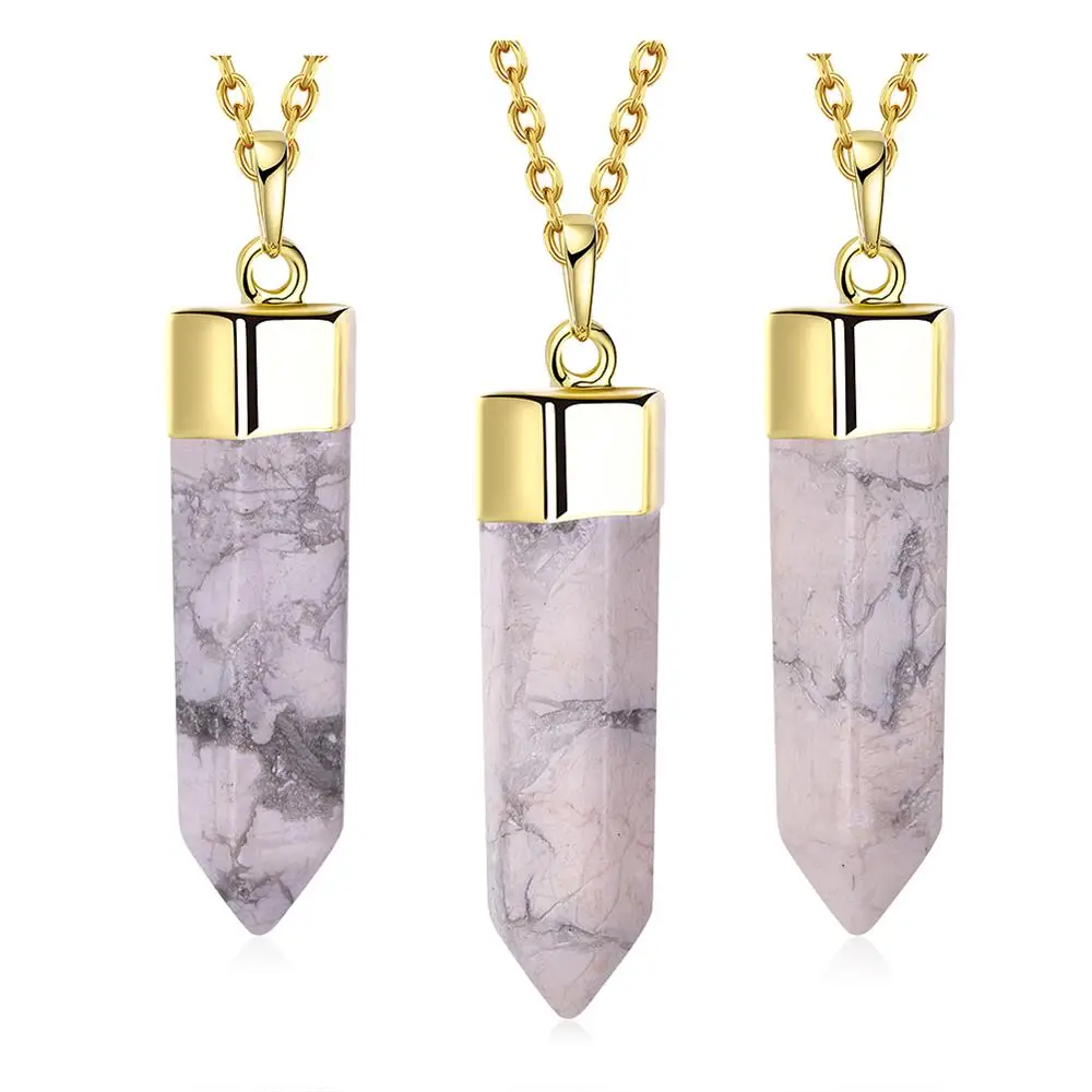 

Unisex Women Lady Men Crystal Quartz Healing Point Chakra Natural Gem Stone Bead 18K Gold Plated Bullet Pendant Necklace Women, N/a