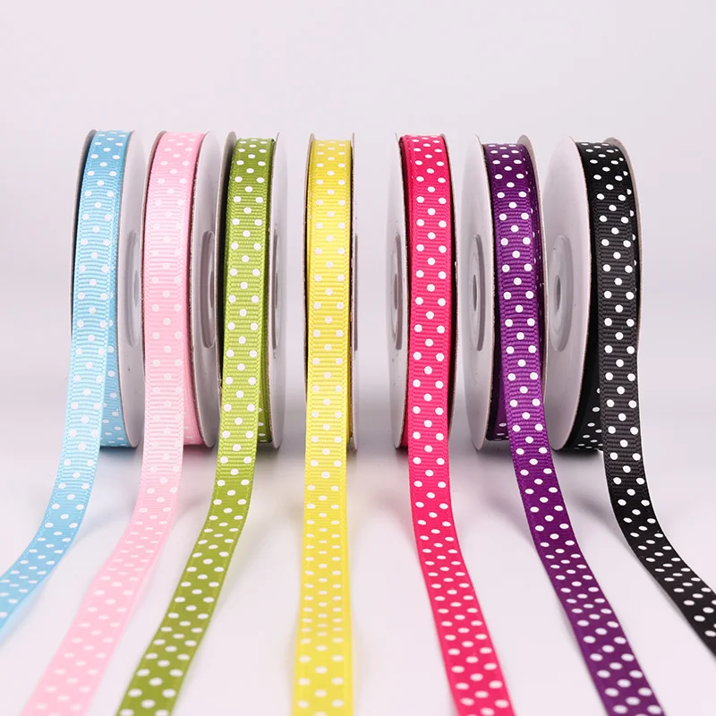 

Stock cheap grosgrain ribbon with dot printing 1cm grosgrain ribbon colorful gift packing ribbon, 196 colors to choose