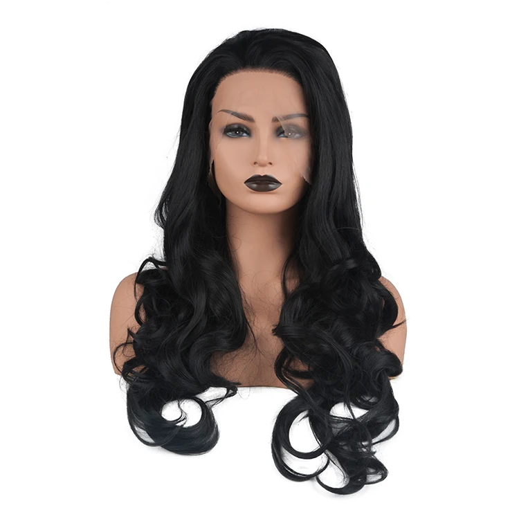 

Jingfa 26 Inch Front Lace Wig Black Big Wavy Curly Long Hair Heat Resistant Synthetic Lace Wig Cap For Women