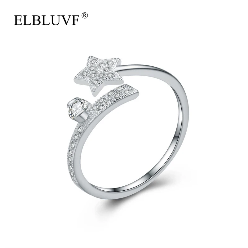 

ELBLUVF Free Shipping 925 Sterling Silver zircon Lucky Star Ring Opening Ring Valentine / Engagement / Wedding Jewelry