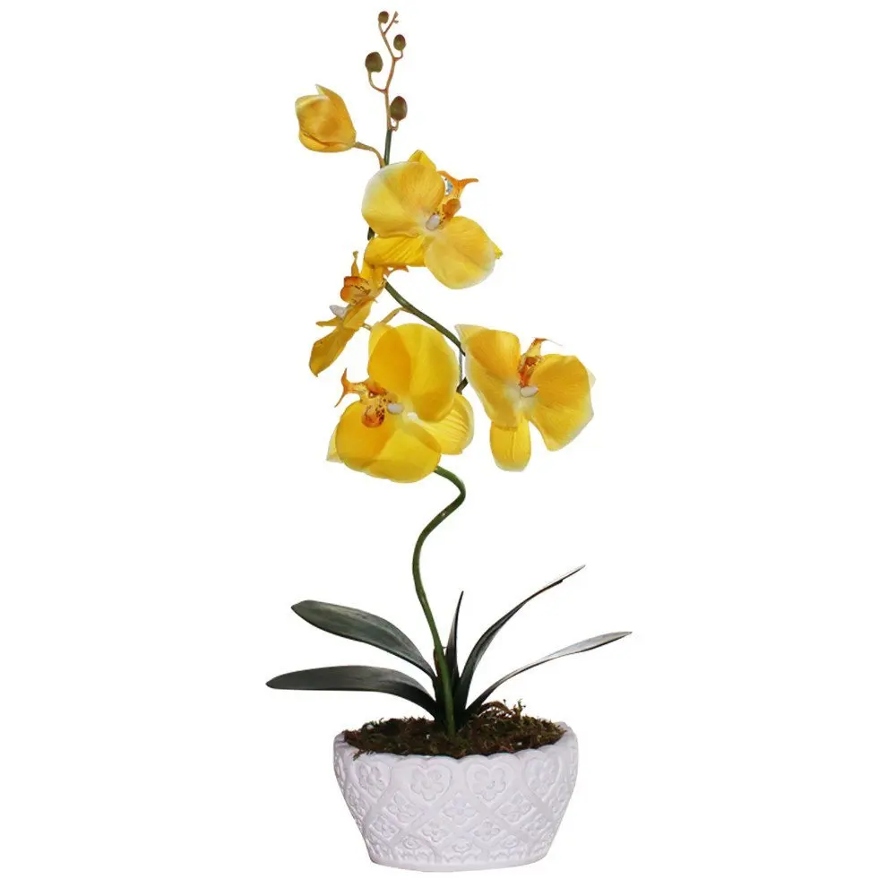 Huazhiwu 20" Silk Phalaenopsis Artificial Flowers Single Orchid Arrangements 3315, Yellow
