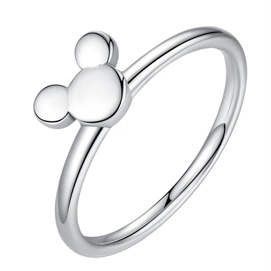 

Real 925 Sterling Silver Rings Mouse Head Finger Ring for Women Wedding Engagement Jewelry