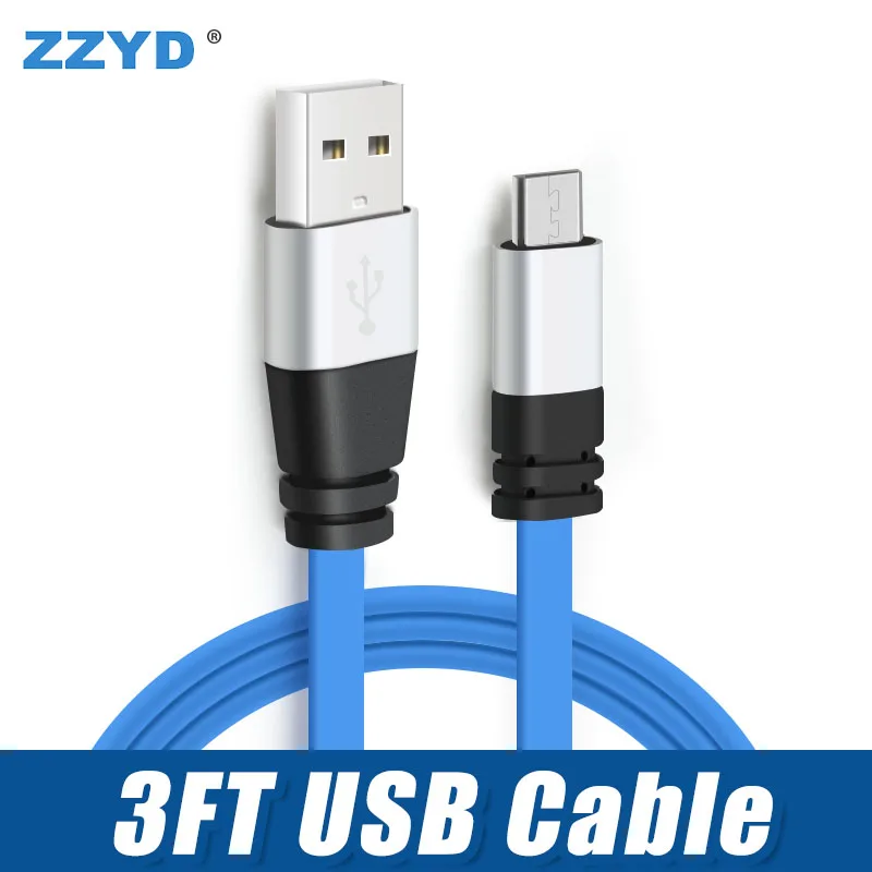 

ZZYD 2A Data Sync Cords 3FT Metal Flat Noodle Micro USB Phone Charger Cables For Android Cell Phone Cable, N/a