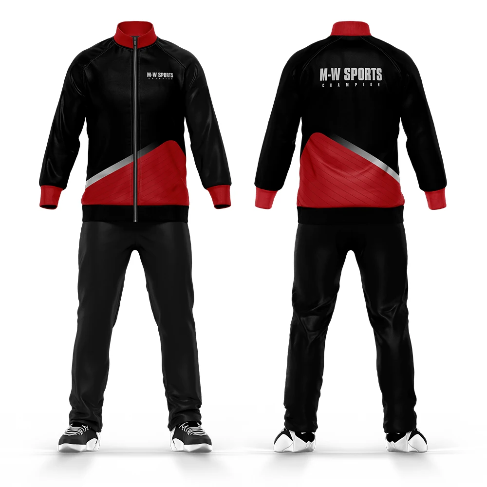 

China Cheap Tracksuit Custom Logos And Pattrns 100% Polyester Sublimation Black And Red School Uniform Tracksuit, Accept custom made color