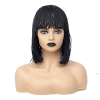 

Wholesale Short Synthetic Natural Black Braided Hair Wig with Bangs for Black Women