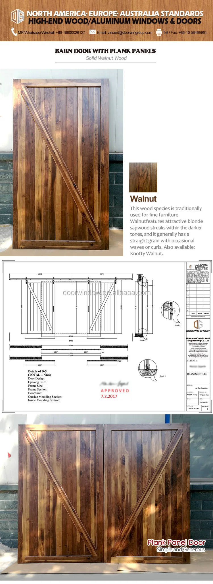 Best price offer wood door double K type interior barn door sliding door for house