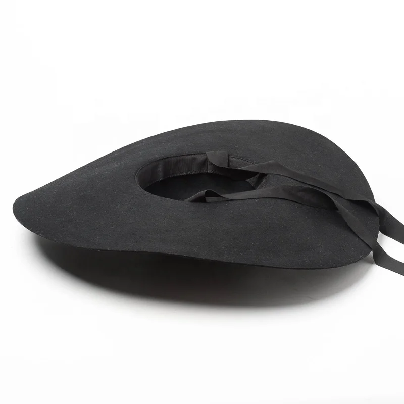 17.5cm Flat Stiff Brim Wool Felt Round Crown Hat For Women Travelling