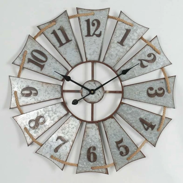 Oversize Galvanized Retro Round Clock,Galvanized Windmill Clock,Retro